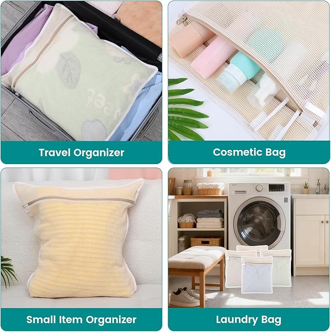 4Pcs Durable Cotton Mesh Laundry Bags