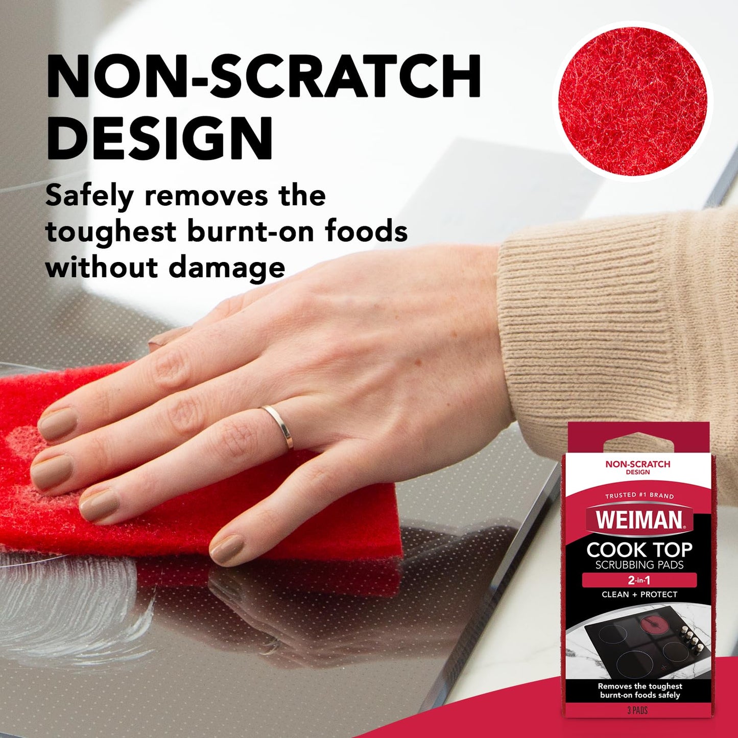 Weiman Ceramic and Glass Cooktop Cleaner - Heavy Duty Cleaner and Polish - 283g - 3 Scrubbing Pads