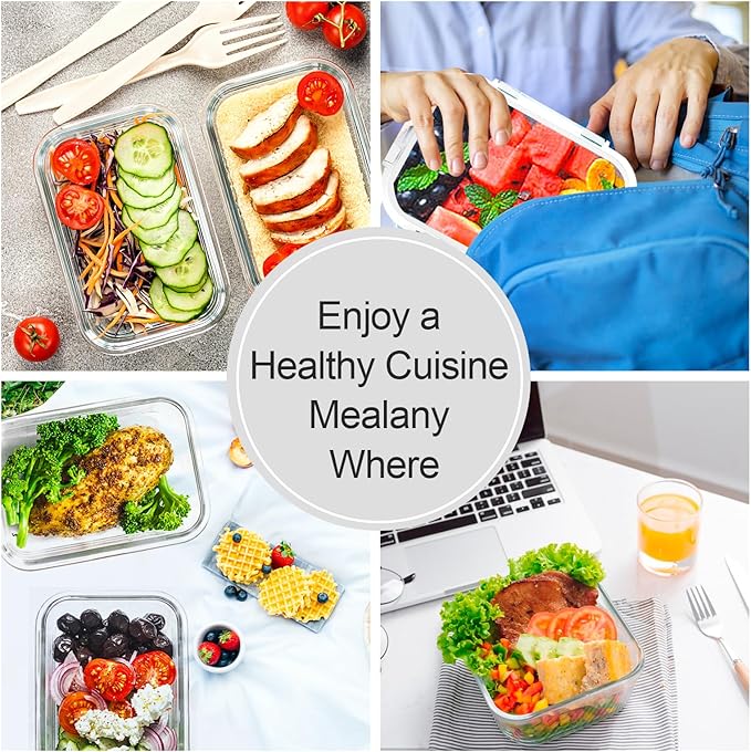 VERONES 10Pack Glass Meal Prep Containers, Airtight Glass Lunch Containers