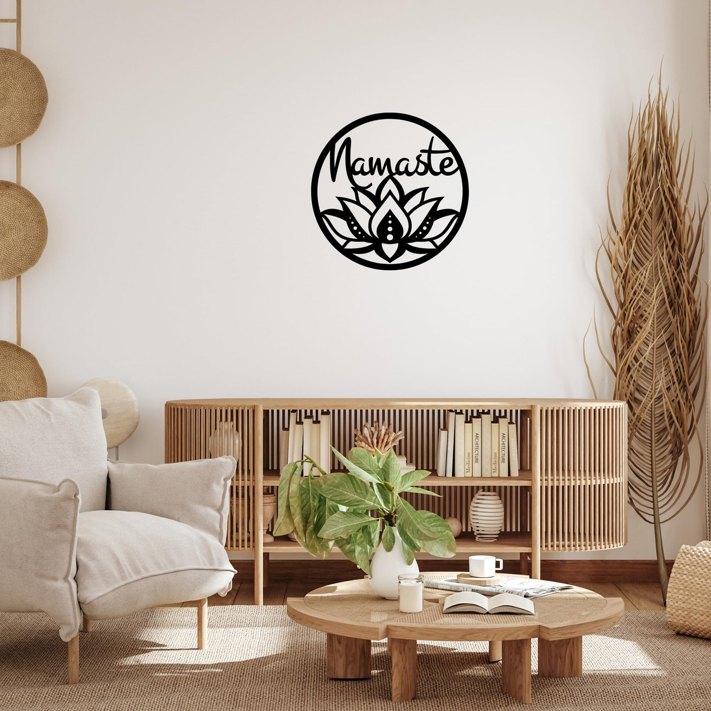 Namaste Lotus Flower Wall Hanging – Handmade Yoga Inspired Metal Décor, Boho Spiritual Artwork for Meditation Room, Mindfulness Studio, or Peaceful Home Accent