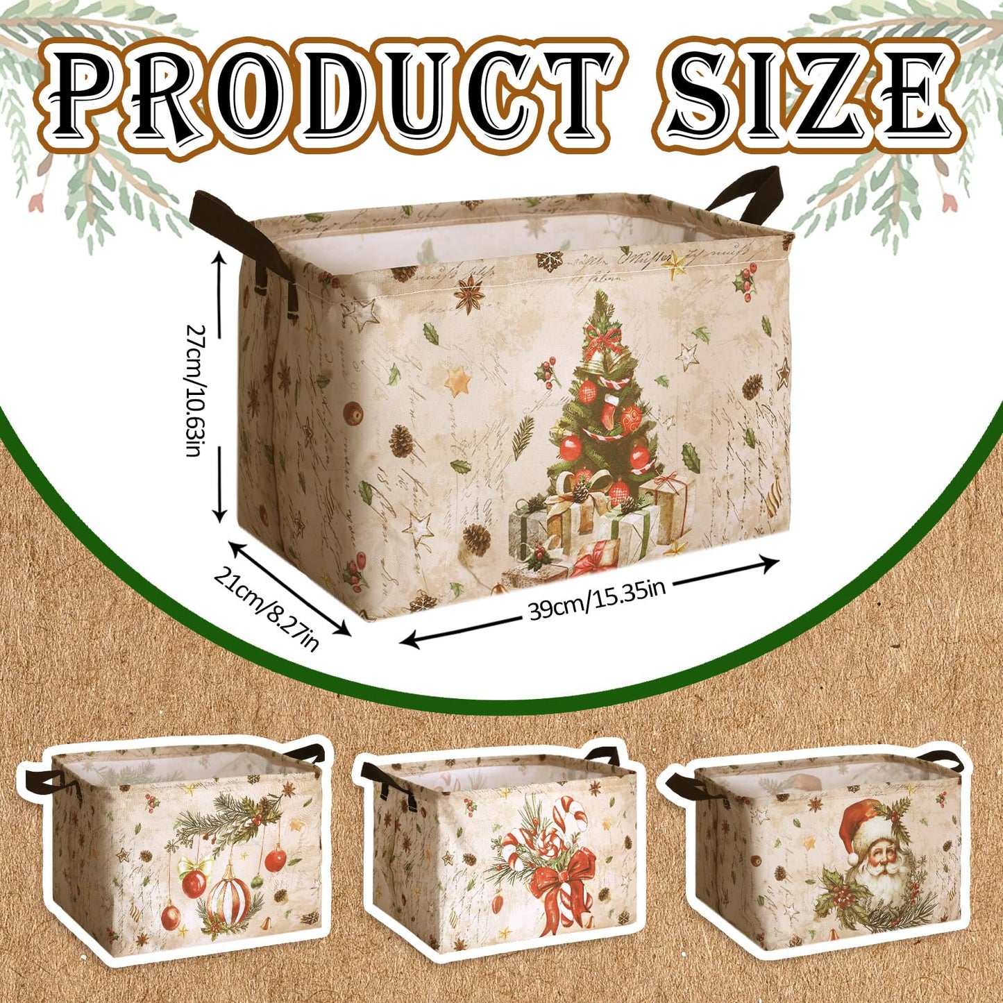 Bulyoou 4pcs Christmas Storage Basket Fabric Laundry Baskets with Handle Xmas Foldable Organizer Boxes for Office Home Baby Cloth Toy Book 15 x 10 x 8(Snowman)