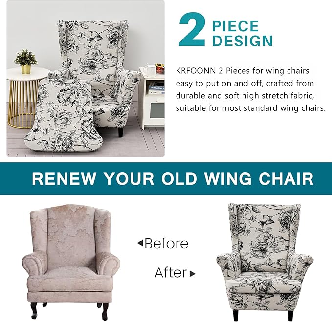 KRFOONN Wingback Chair Covers Slipcovers 2 Piece Stretch Wing Chair Covers
