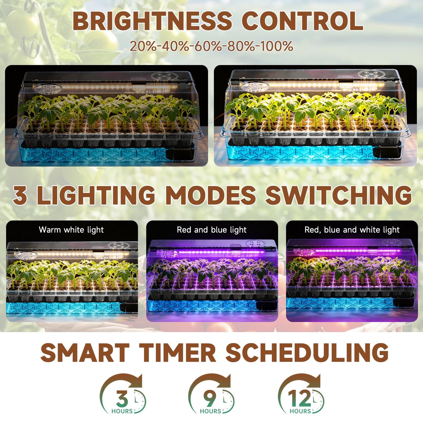 72 Cells Seed Starter Tray Self Watering, Seed Starter Kit with Grow Light, Full Spectrum with 5 Dimmable Brightness & Timer, Indoor Plant Grow Tray for Beginners & Seasoned Gardeners, Gardening Gifts