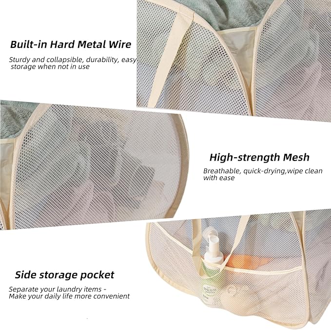Collapsible Laundry Basket 90L, Foldable Mesh Pop-up Laundry Hamper