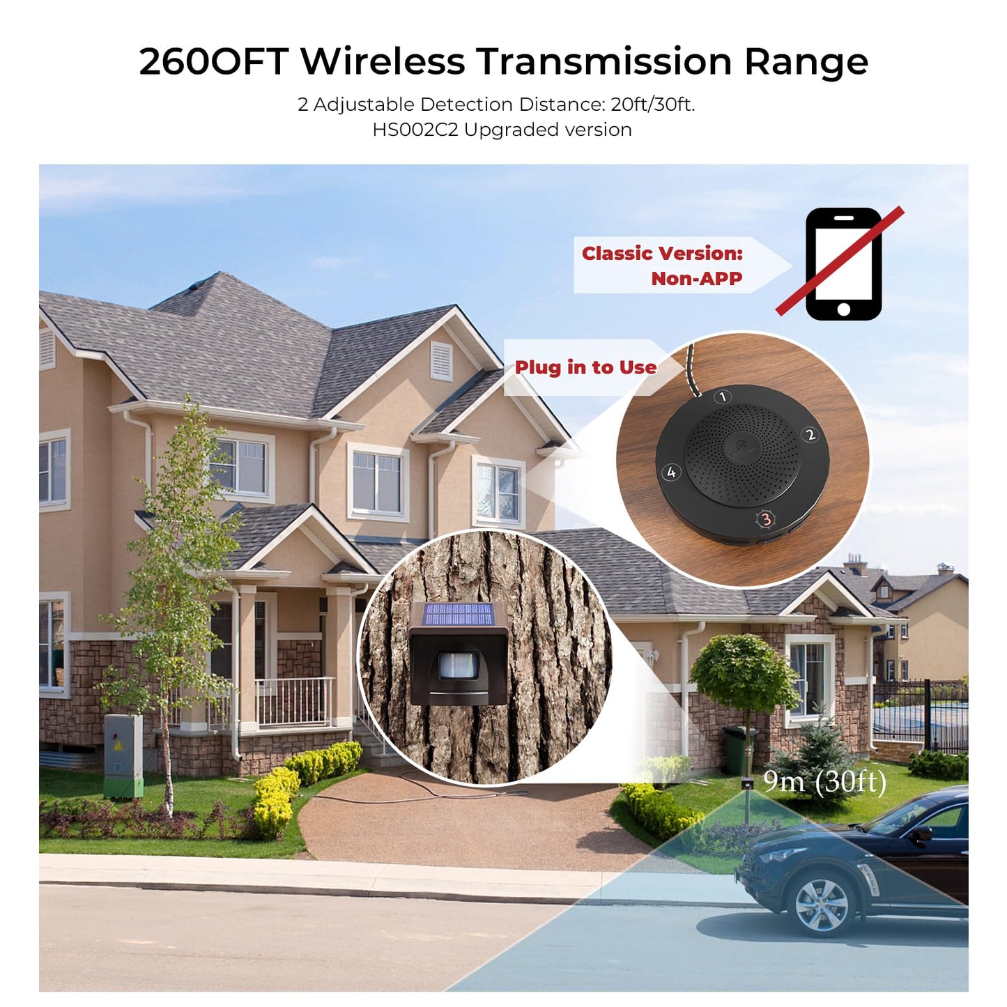 eMACROS Solar Wireless Driveway Alarm System (1/2 Mile Range, 1 Receiver & 3 Solar Sensors) - Weatherproof Outdoor Motion Detector for Farm, Long Driveway & Property Security