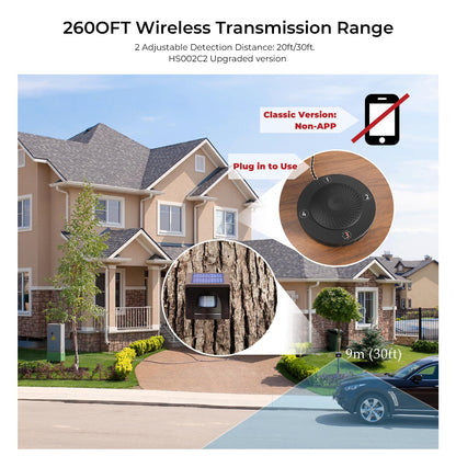 eMACROS Solar Wireless Driveway Alarm System (1/2 Mile Range, 1 Receiver & 3 Solar Sensors) - Weatherproof Outdoor Motion Detector for Farm, Long Driveway & Property Security