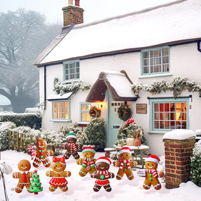Memorywuu 8 Pcs Christmas Gingerbread Man Yard Signs with Stakes Outdoor 3D Gingerbread House Decoration Xmas Yard Stakes Lawn Signs for Christmas Holiday Pathway Garden Patio Party Favors(Classic)