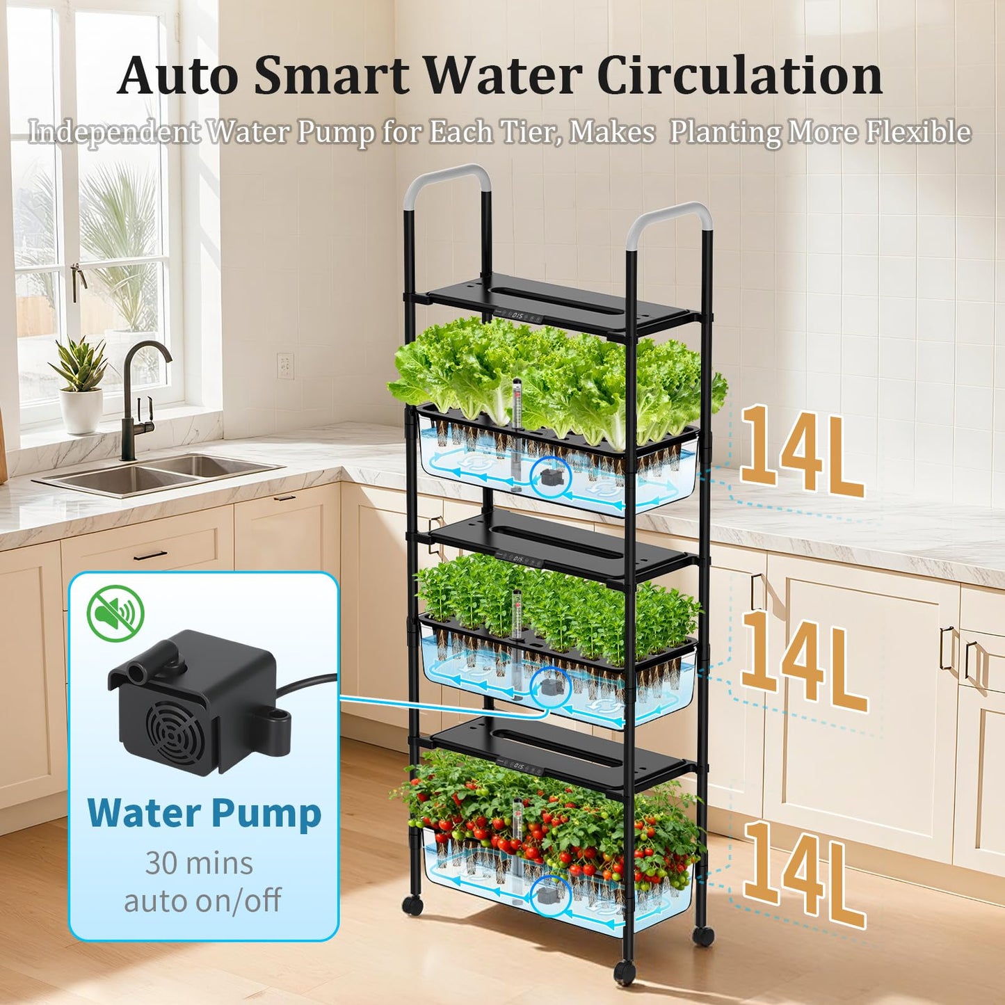 Growell Hydroponics Growing System Kit, 81 Pods Vertical Indoor Herb Garden with Smart LED Grow Light, Auto Circulating Water Pump Each Tier, 42L Hydroponic Gardening Systems for Ideal Gifts (Black)