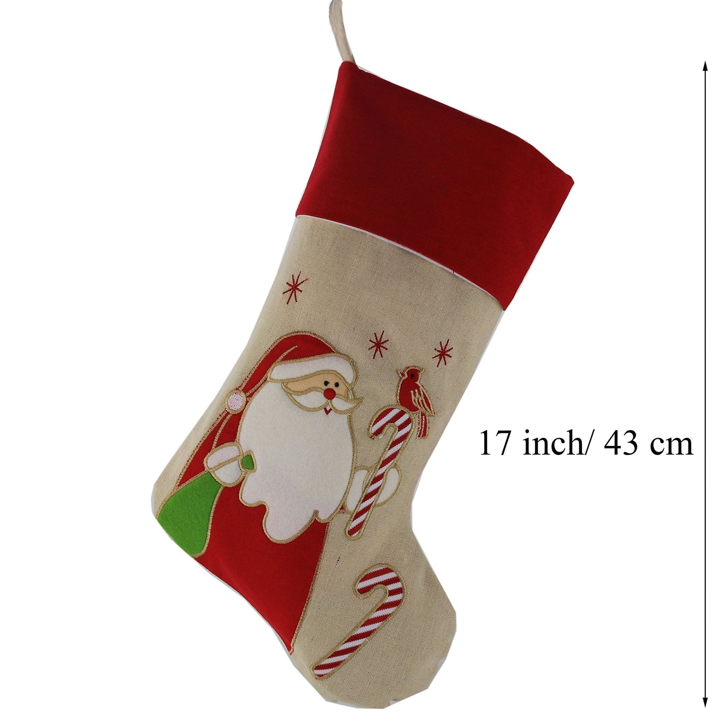 WEWILL Lovely Christmas Stockings Set of 3 Santa, Snowman, Reindeer, Xmas Character 3D Plush Linen Hanging Tag Knit Border, 17 Inch