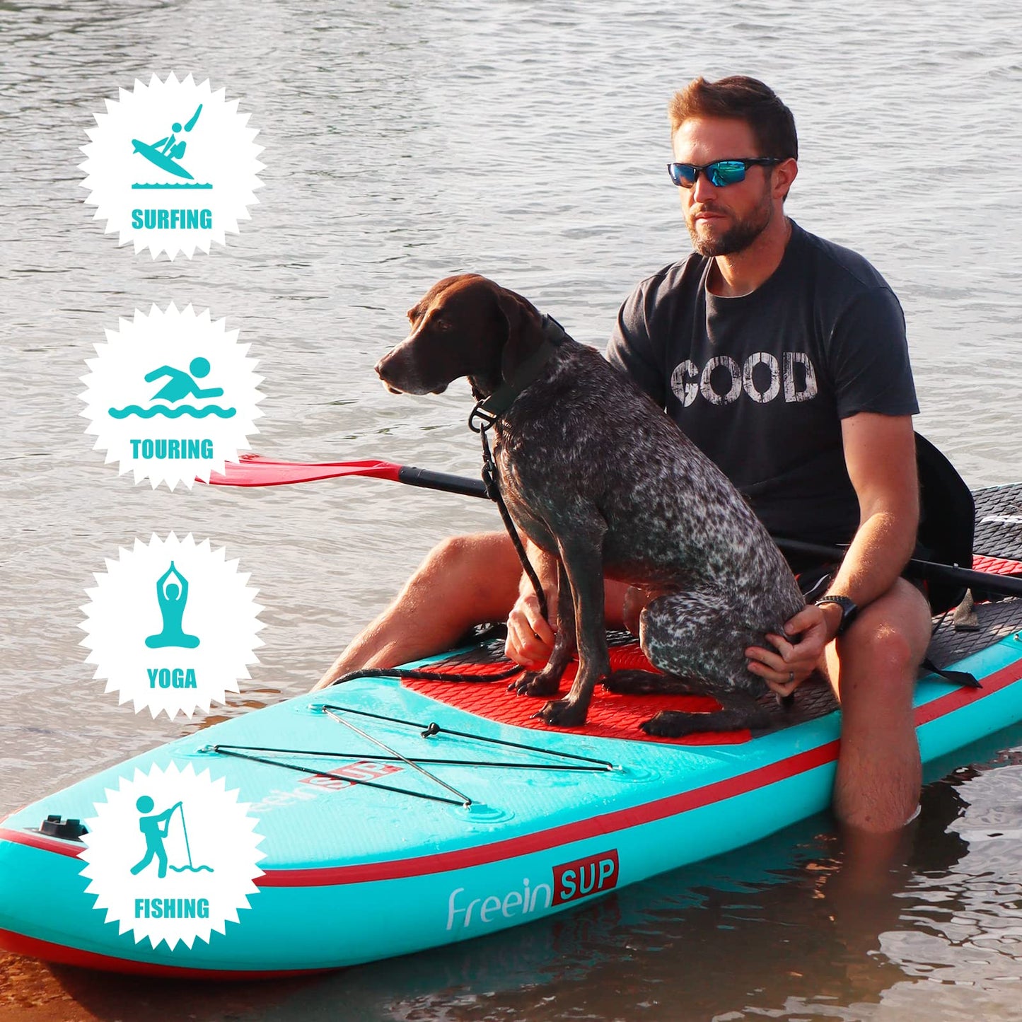 Freein Inflatable Stand Up Paddle Board ，Capacity 2-in-1 SUP/Kayak with Adjustable Seat ，Electric Pump Adapter ，Non-Slip Diamond Deck & Travel Backpack ，for Adults/Fishing/Yoga（Yellow,10'6"