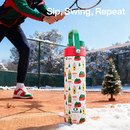 ENCOOL Christmas Insulated Water Bottle with Straw, Stainless Steel Water Bottle, Leak Proof BPA-Free, Keeps Cold for 24 Hours for Sports, Christmas Holiday Gifts for Women, 26 oz, Holiday Home