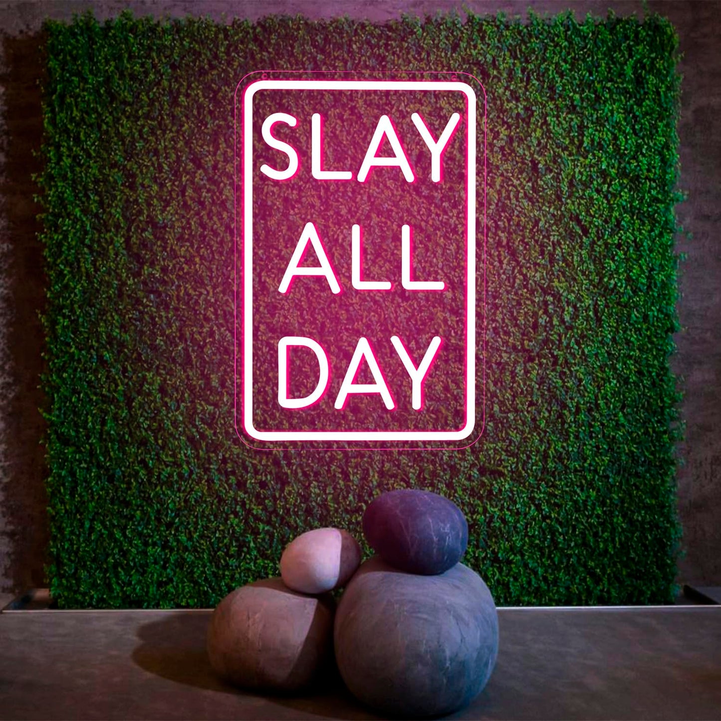 Slay All Day Neon Sign Dimmable Neon Signs for Wall Decor Pink LED Signs USB Light Up Sign Room Decor for Teen Girl Preppy Bedroom Living Room Y2K Coquette Cool Downtown Teenage Girl Room Decoration