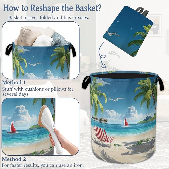 Tropical Beach Laundry Basket, Foldable Waterproof Oxford Cloth Tote Bag Hawaii