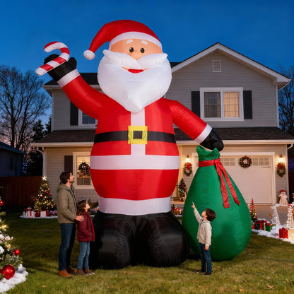 14.5 FT Christmas Inflatables, Giant Inflatable Santa Claus Holding Gift Bags, Blow Up Christmas Santa Claus Outdoor Decorations for Party Holiday Lawn Yard