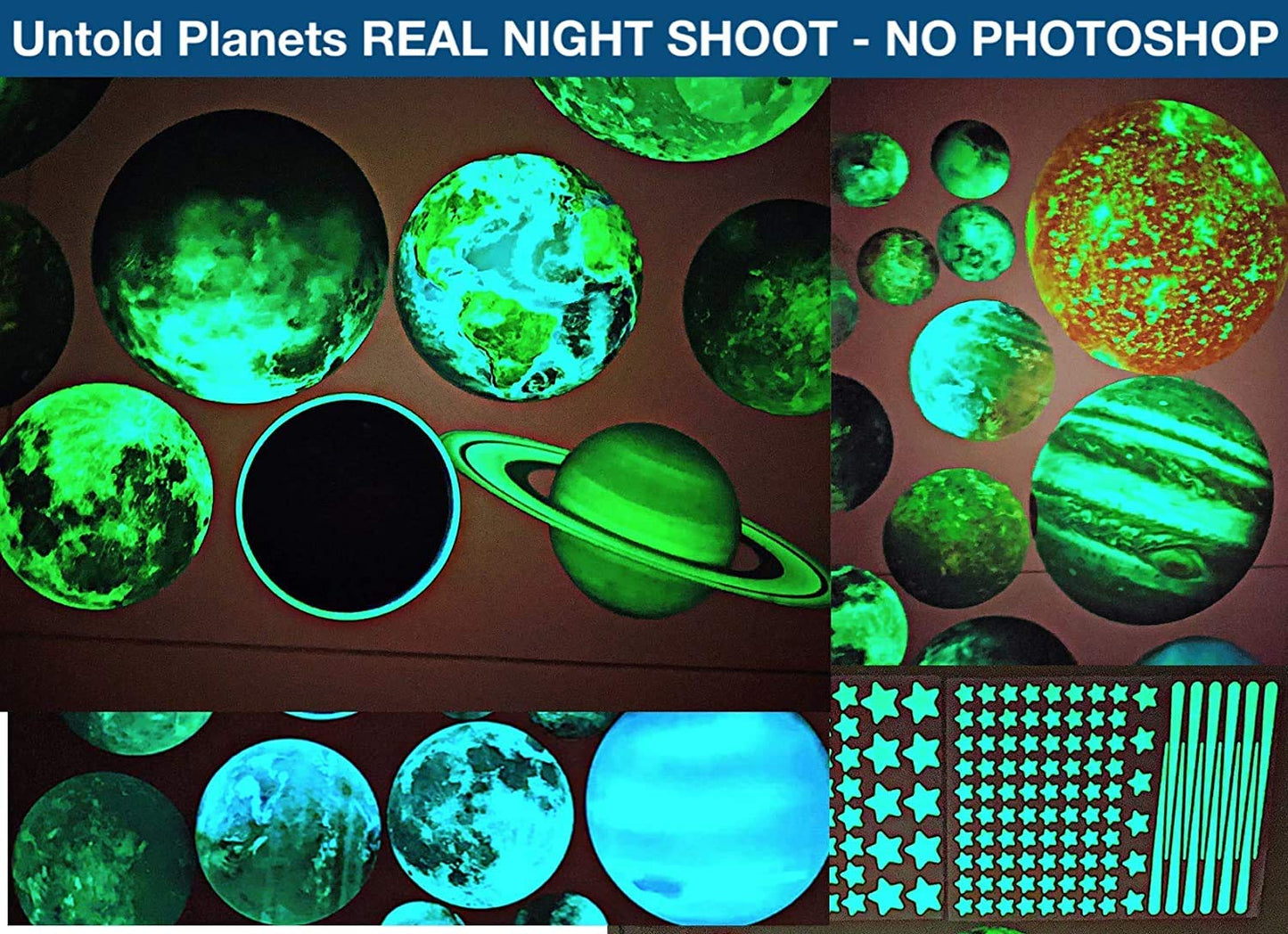 UNTOLD PLANETS 195+PCS Glow in The Dark Planets for Ceiling Decorations, Star Stickers Sun, Moon Pluto Wall Stickers for Kids, Boys Room Decor, Wall Decals Christmas Gift