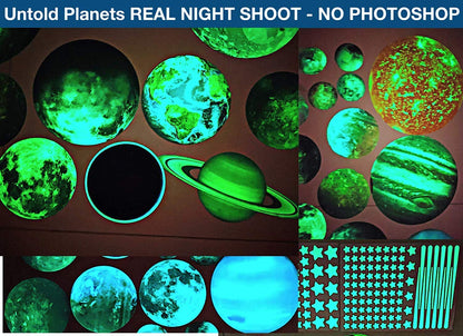 UNTOLD PLANETS 195+PCS Glow in The Dark Planets for Ceiling Decorations, Star Stickers Sun, Moon Pluto Wall Stickers for Kids, Boys Room Decor, Wall Decals Christmas Gift