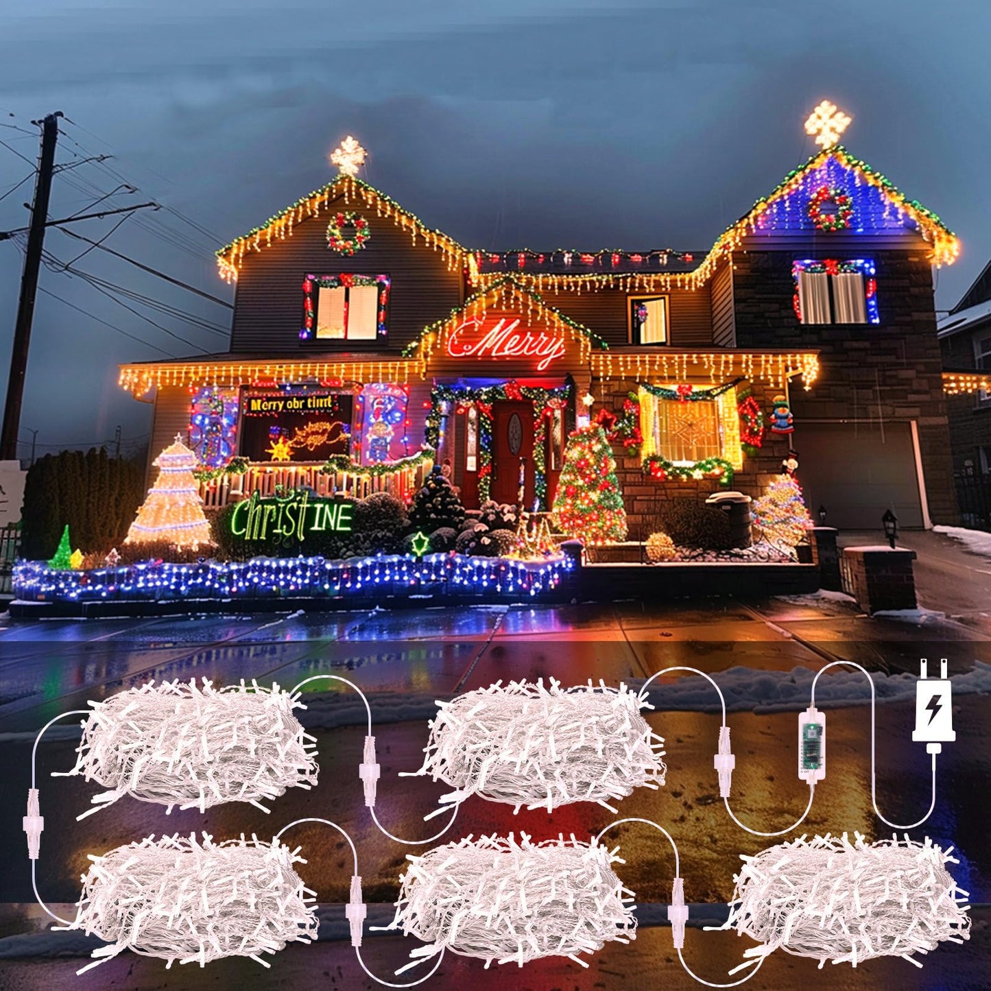 Icicle Lights for Outside, 167ft 17600 LED Icicle Christmas Lights Outdoor Waterproof, 352 Drops with Remote, 8 Modes & Dimmable, Timer for Christmas, Wedding, House, Roof Decoration, Warm White