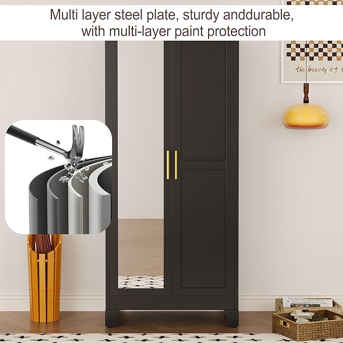 71" Metal Armoire Wardrobe Closet, Steel Clothing Storage Cabinet