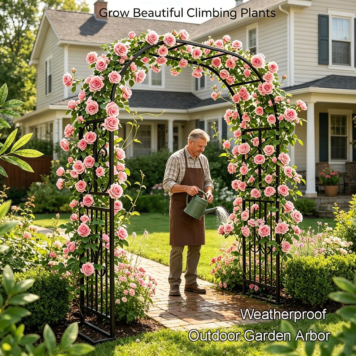 Garden Arch Metal Pergola Archway with Base, 86.5" 118" 134" 55" 71" Heavy Duty Steel Trellis for Climbing Plants, Outdoor Arbor for Wedding Backyard Lawn Pathway(Green-Diamond,55" W x 86.6" H)
