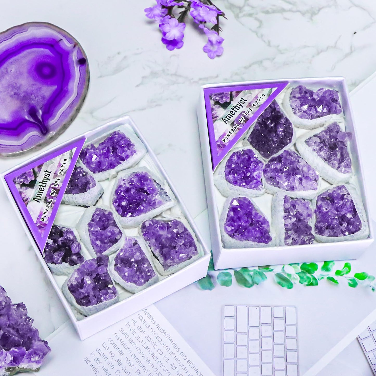 Natural Amethyst Cluster Crystals and Healing Stones,Raw Rough Rocks Gem Stones Meditation Spiritual Protection Home Decor Reiki Gifts for Women Adults,9pcs in Box