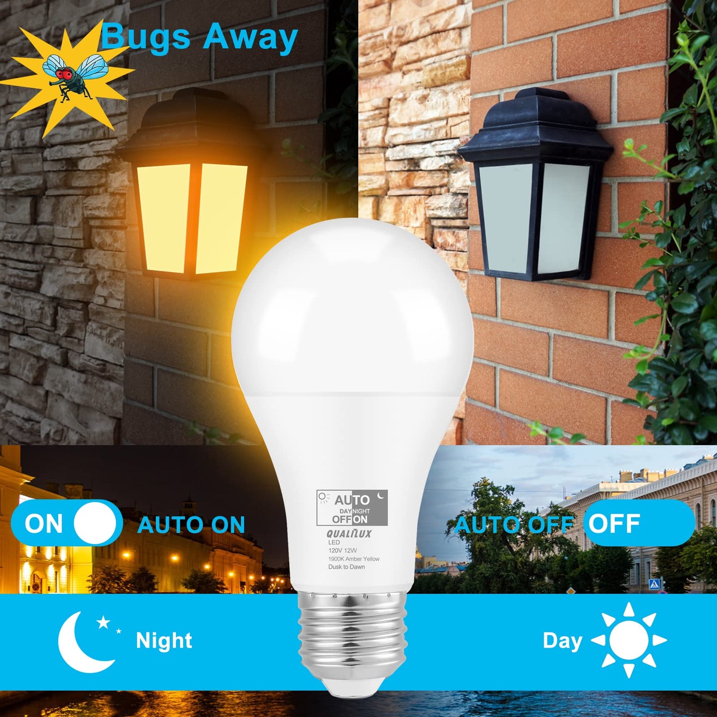 Dusk to Dawn Light Bulbs, Auto On/Off Light Sensing LED Bulbs Outdoor, Vintage Amber, Edison ST19 2-Pack, 6.5W 700LM 60W Equivalent, HQ-H027