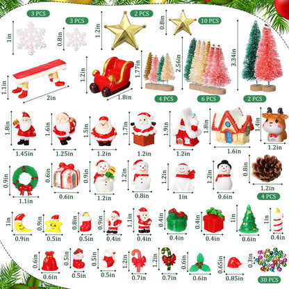 Roowest 96 Pcs Miniature Ornaments for Snow Globe Kit DIY Christmas Village Decoration Christmas Figurines Mini Ornaments with Snowman Reindeer Santa Claus Snowflake(Green)