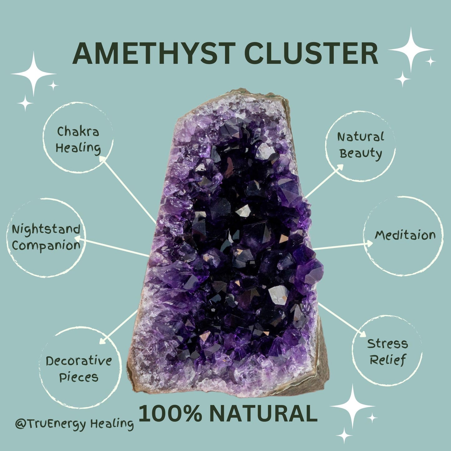 TRUENERGY Natural Amethyst Cluster Quartz Crystal – 0.5 To 1.0 lbs Grade A+ Raw Dark Purple Geode Stone from Uruguay Amatista Piedra – Great for Home Decoration, Meditation, Chakra Work, Stress Relief (0.5-1 lbs)