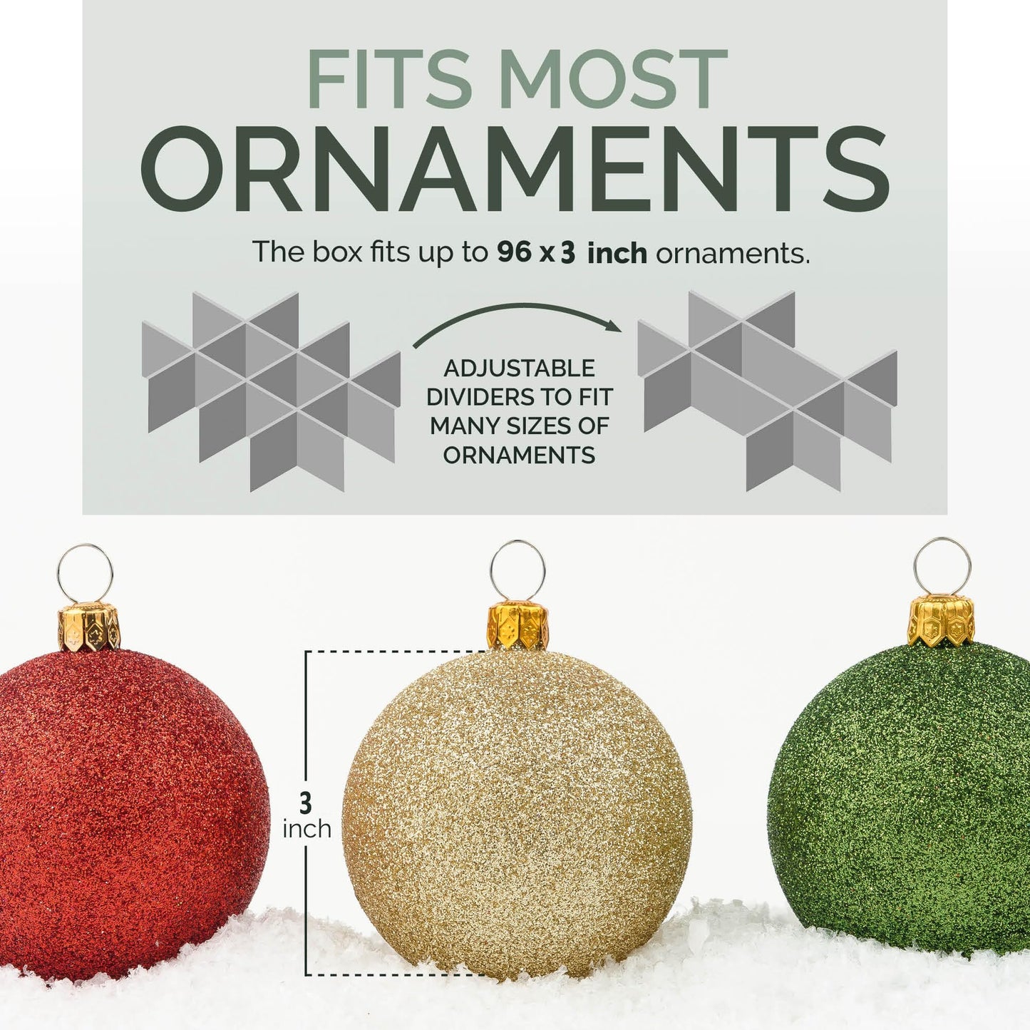 Christmas Ornament Storage Container,Box Stores Up to 96, Adjustable Dividers, Large Organizer Bin to Protect and Store Holiday Décor