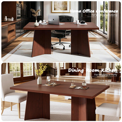 GarveeHome Dining Table for 6-8 People - 63" Modern Long Kitchen Table with Large Tabletop & Heavy Duty Pedestal Legs, Dinner Table for Kitchen, Conference Room, Home, Walnut