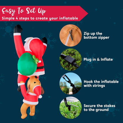 Joiedomi 8 FT Tall Hanging Christmas Inflatables Outdoor Decoration, Blow Up Climbing Santa with Dog, Christmas Blow Up Yard Decorations with Build-in LED for Xmas Party, Garden, Lawn, Roof Decor