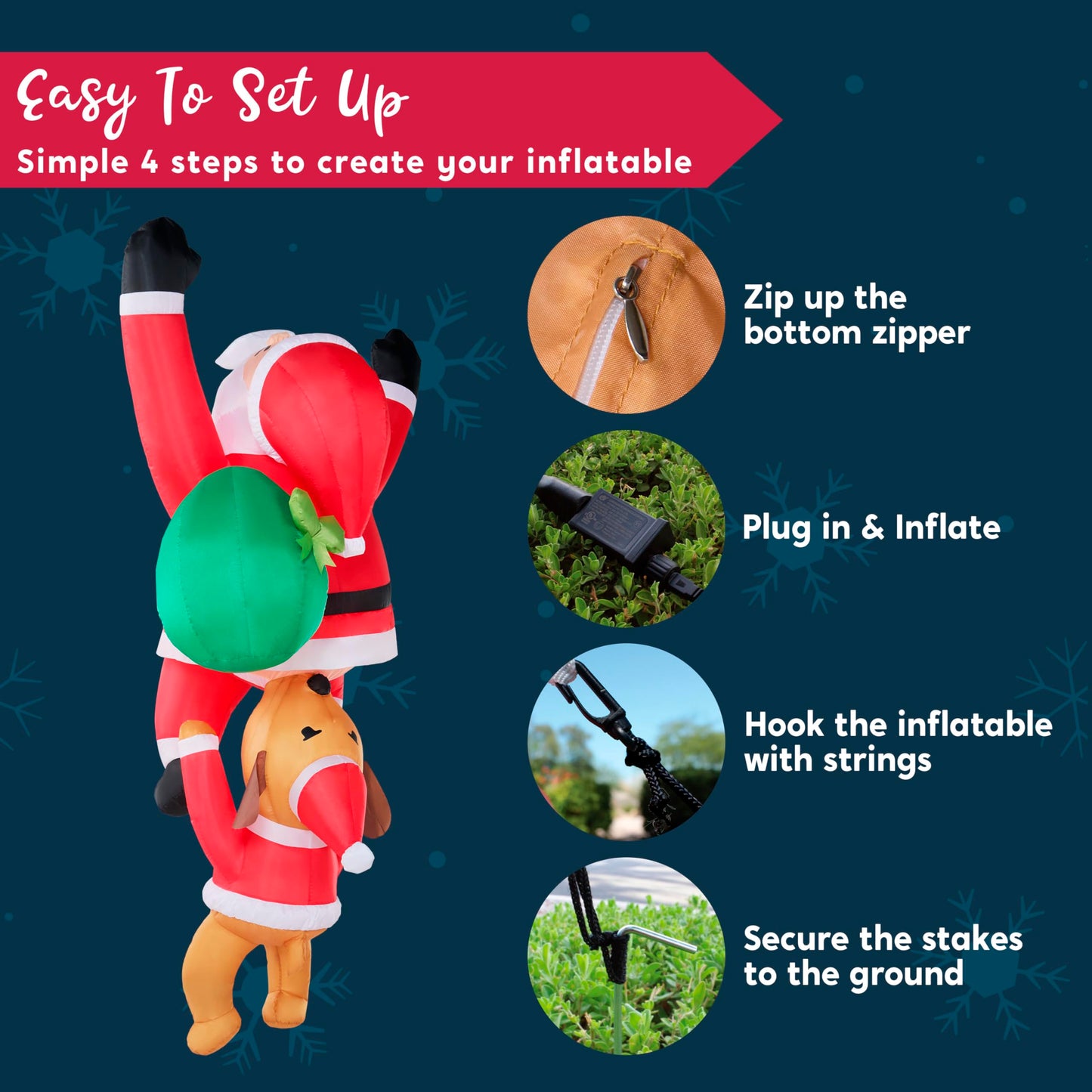 Joiedomi 8 FT Tall Hanging Christmas Inflatables Outdoor Decoration, Blow Up Climbing Santa with Dog, Christmas Blow Up Yard Decorations with Build-in LED for Xmas Party, Garden, Lawn, Roof Decor