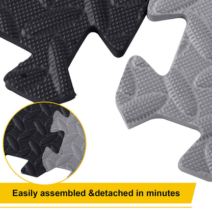 Ecally 100 Pcs 12 x 12 Gym Mat Foam Floor Mats for Home Gym Covers 96 Sq Ft Puzzle Exercise Square Interlocking Carpet Tiles with Border for Workouts Equipment Yoga Pilates (Black,Gray)