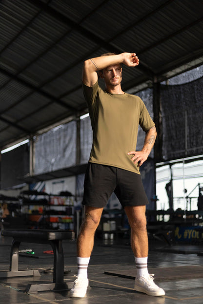 Cimic 3 Pack Gym Shirts for Men Workout Quick Dry Tops Casual Moisture Wicking Active Athletic Runing Tops Short Sleeve T-Shirt(590) Black Grey Green-L
