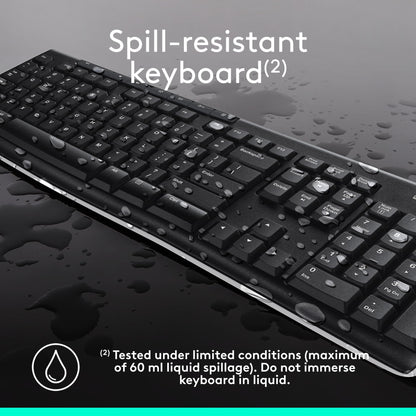 Logitech MK270 Wireless Keyboard and Mouse Combo for Windows, 2.4 GHz Wireless, Compact Mouse, 8 Multimedia and Shortcut Keys, 2-Year Battery Life, for PC, Laptop, QWERTY UK English Layout - Black