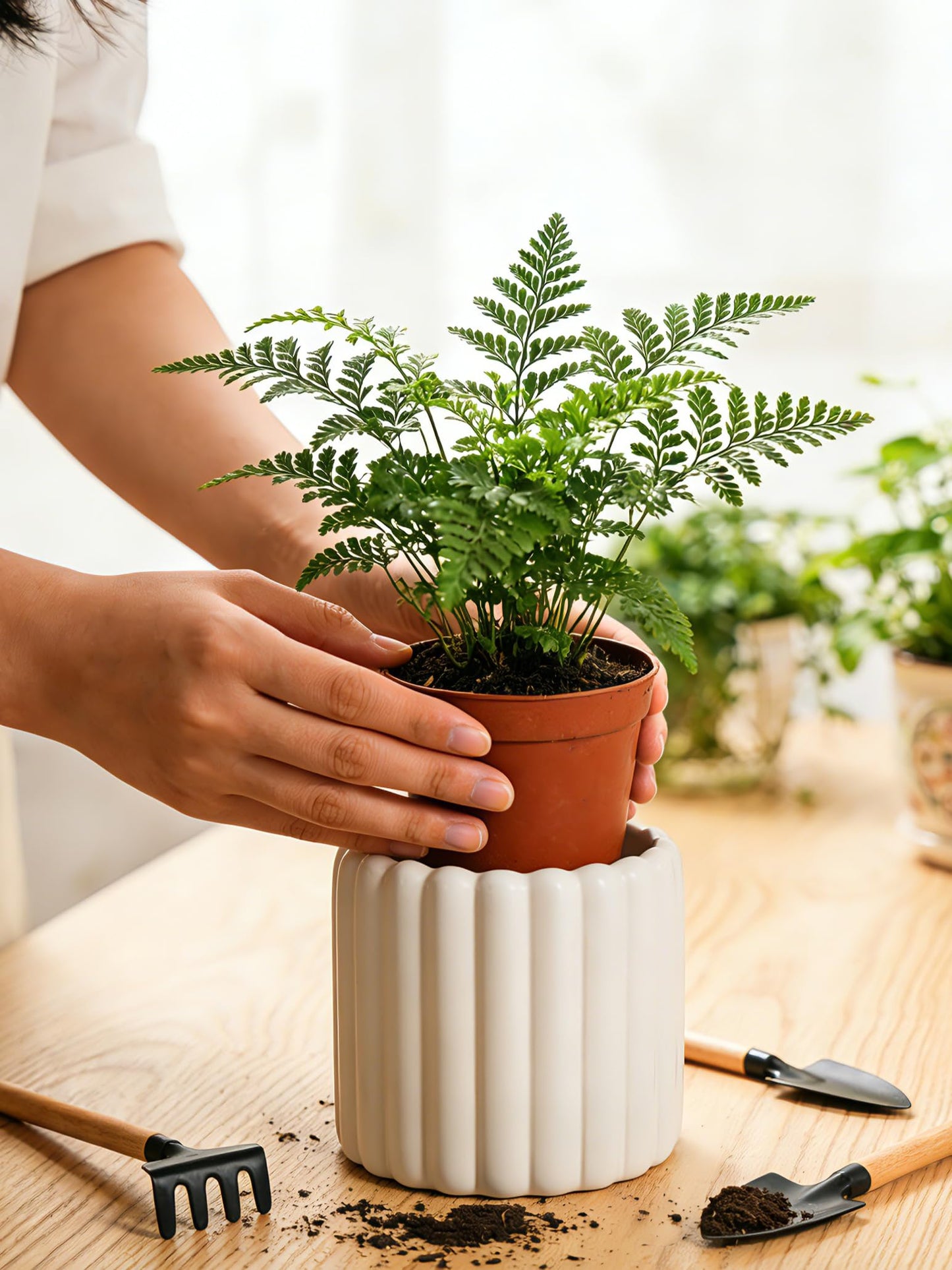 FUYHE Ceramic Plant Pots,6 inch+4.7 Inch Planter Pot with Drainage Holes,Ceramic Planters for Indoor Plants,Modern Flower Pots for Indoor Outdoor Plants House & Office Décor,Cream White