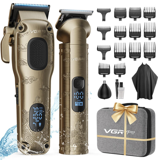 Vgrpro Hair Clippers Men Professional, Mens Clippers and Trimmers Set, USB Rechargeable Cordless Hair Clippers for Hair Cutting, Electric T-Blade Hair Trimmer for Men with Package Box (Gloden)