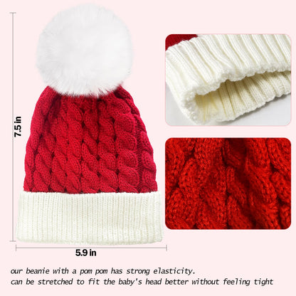 Christmas Knit Santa Hat Baby Knitted Beanie Hat for Infant‌ Toddler‌ 0 to 3 Years Old Red