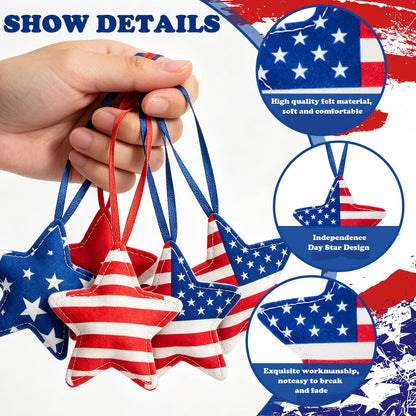 Whaline 16 Pcs Patriotic Felt Ornaments 4th of July Decoration Red Blue Star American Flag Hanging Ornaments for 250th Anniversary Independence Day Party Tree Decor DIY Crafts Supplies