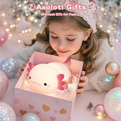 FAMIDUO Axolotl Lamp,Cute Axolotl Night Light,Dimmable Silicone Animal Nursery Night Light,Adorable Rechargeable Squishy Novelty Bedside Touch Lamp,Baby Room Decor, Axolotl Gifts for Kids/Girls
