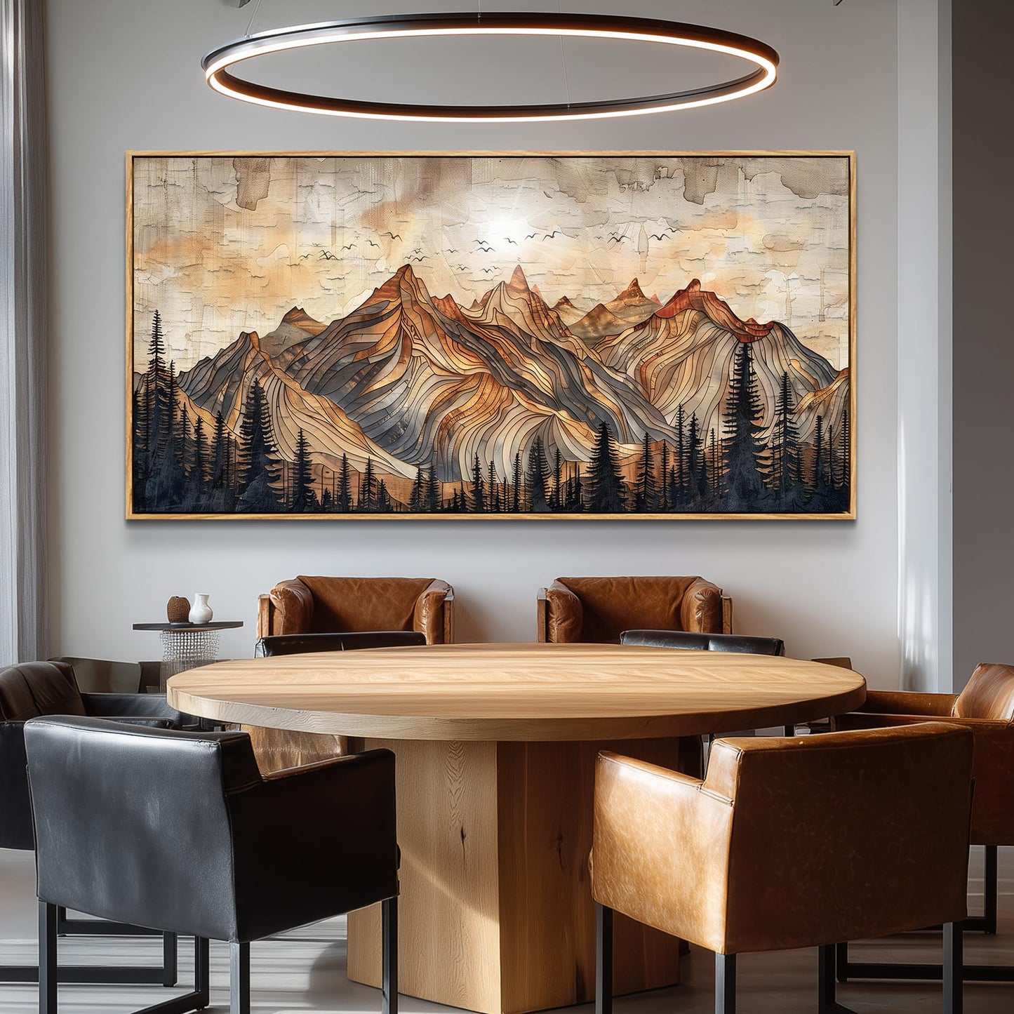JUDASJART Canvas Wall Art For Bedroom Large Wall Decorations For Living Room Modern Office Wall Decor Abstract Watercolour Painting Mountain Landscape Pictures Artworks Home Decor Wood Framed