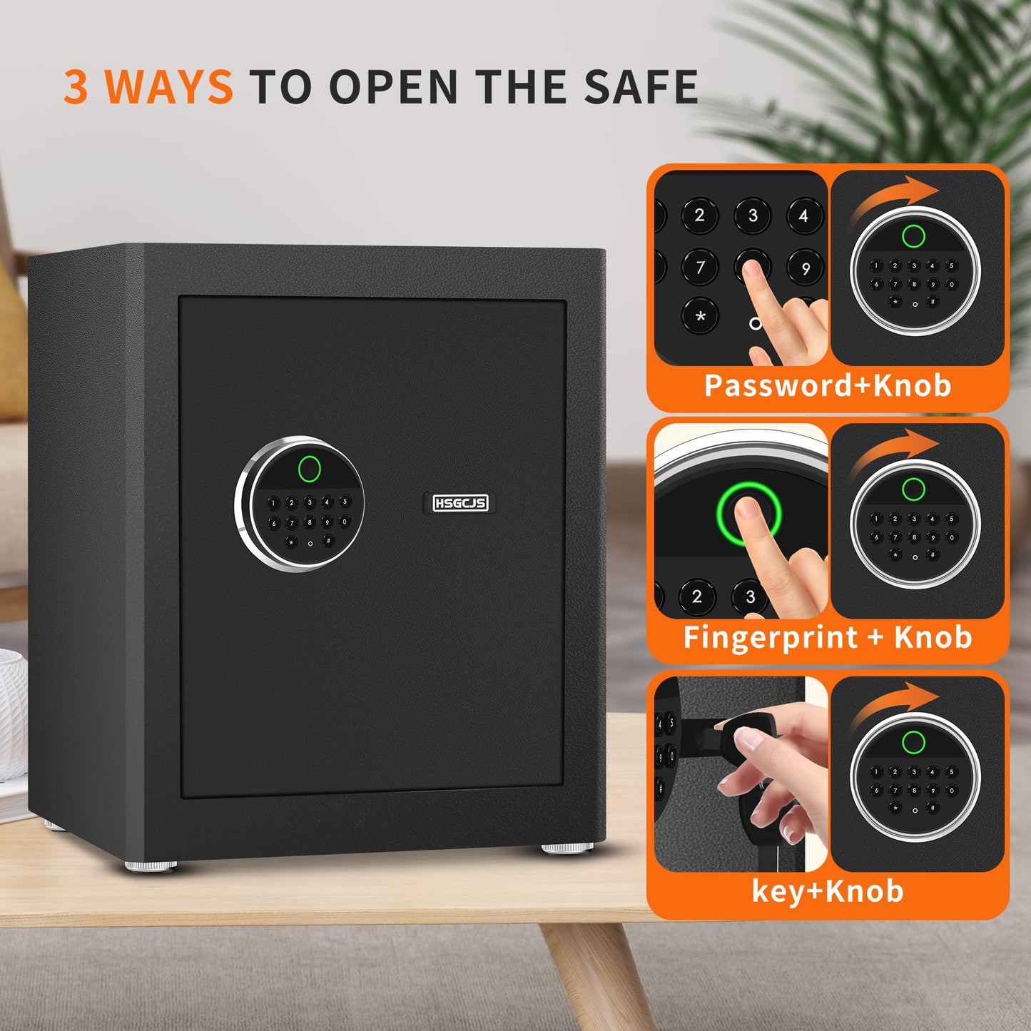 HSGCJS Biometric Fingerprint Safe, Security Safes with full Digital Keypad, Induction Light and Soft Lining, Home Box for Money, Jewelry and Documents -1.93 Cubic Feet