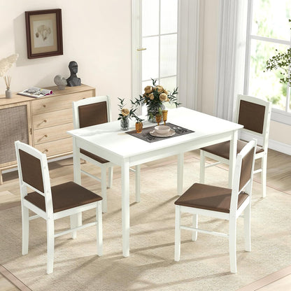 Tangkula Dining Table Set for 4, Farmhouse Solid Wood Dinette Set w/Rubber Wood Legs, Upholstered Seat & Padded Backrest, Mid-Century Modern Dining Table and Chairs Set for Kitchen, Dining Room