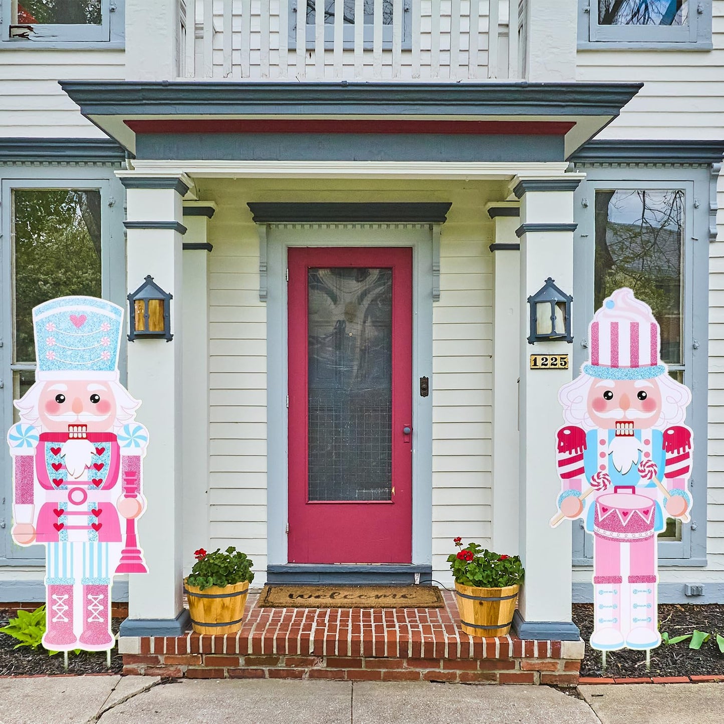 2 Pcs Large Christmas Nutcracker Yard Signs Nutcracker with Stakes Pink Nutcracker Yard Decorations Xmas Soldier Lawn Decorations Outdoor Garden Sign Porch Decor for Winter Holiday Party