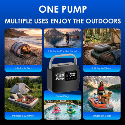 Paddle Board Electric Pump, Inflates 7 Boards on 18000mAh Battery, 20PSI Max Auto-Off, 5V/2A USB Port for Phone, Fast Inflation & Deflation for SUP Boat Pool Float-Black
