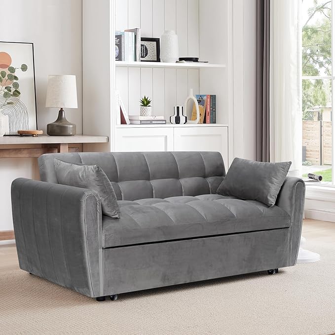 65 Inch Convertible Sleeper Sofa, 3-in-1 Sleeper Loveseat