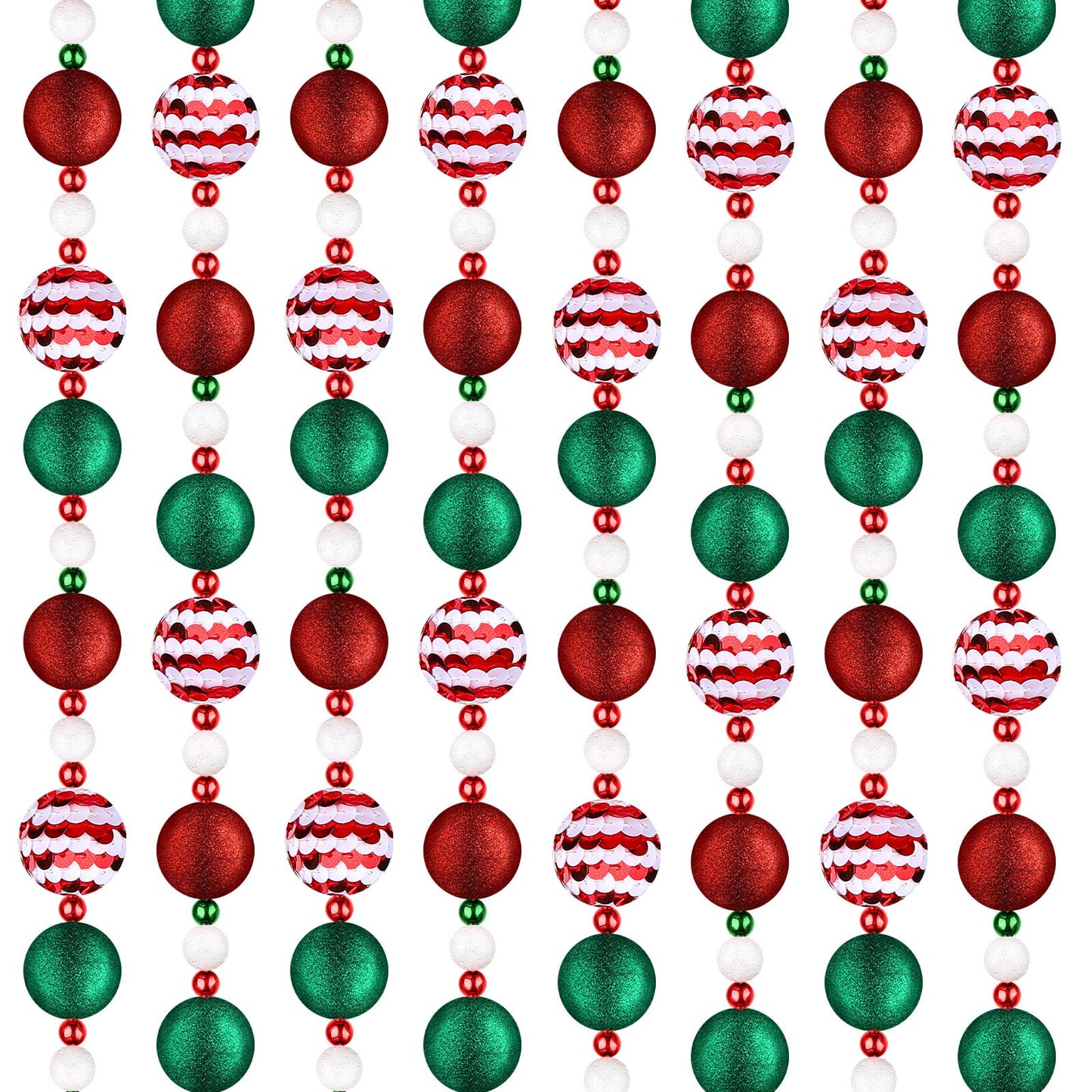 Jetec 16 ft Candyland Christmas Tree Beaded Garland Red Green White Peppermint Sequin Ball Garland Ornament Hanging for Christmas Tree Fireplace Retro Party Decorations