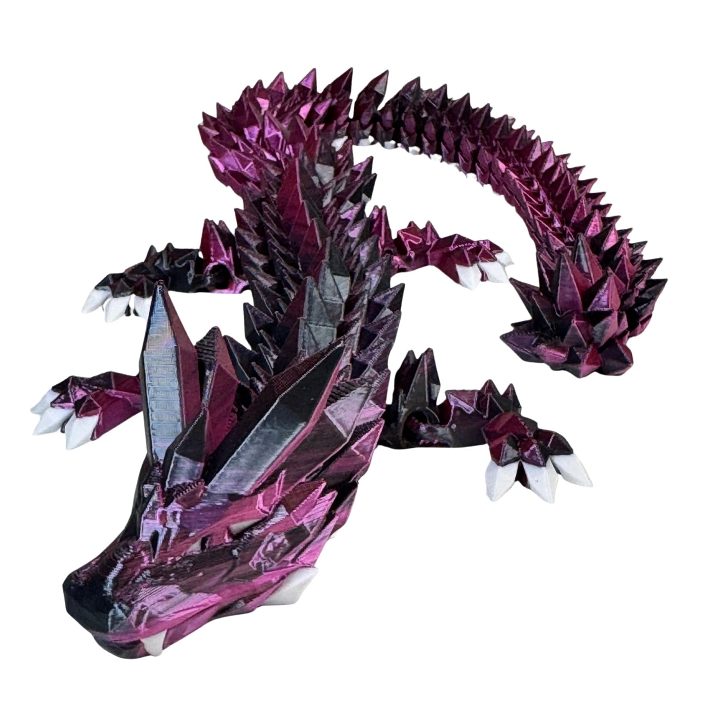 24" Deluxe 3D Printed Crystal Dragon – Flexible Articulating and Large Size at 24 inches (Black Purple Metalic Dual Color Gradient)