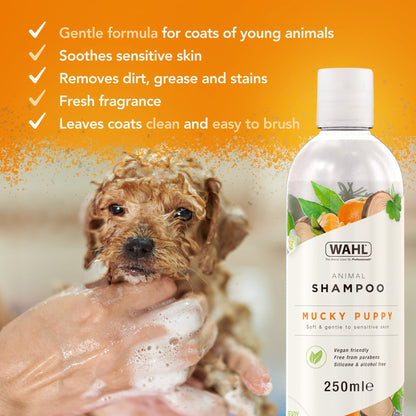 Wahl Mucky Puppy Shampoo, Dog Shampoo, Shampoo for Pets, Gentle Pet Friendly Formula, Sensitive Skin, Shampoo for Young Animals, Ready-to-Use, Remove Dirt.