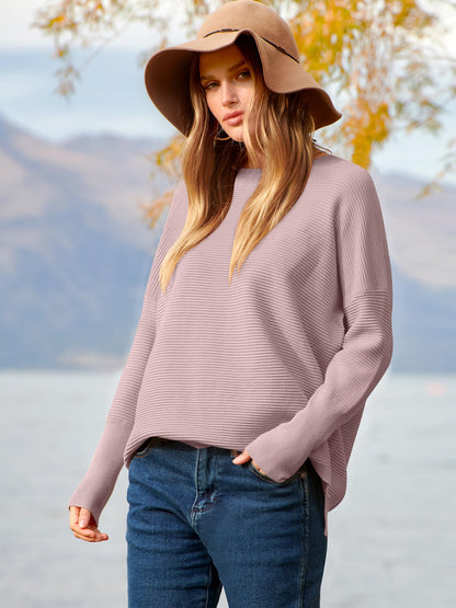 ANRABESS Womens Oversized Batwing Long Sleeve Ribbed Knit Sweaters 2025 Fall Outfits