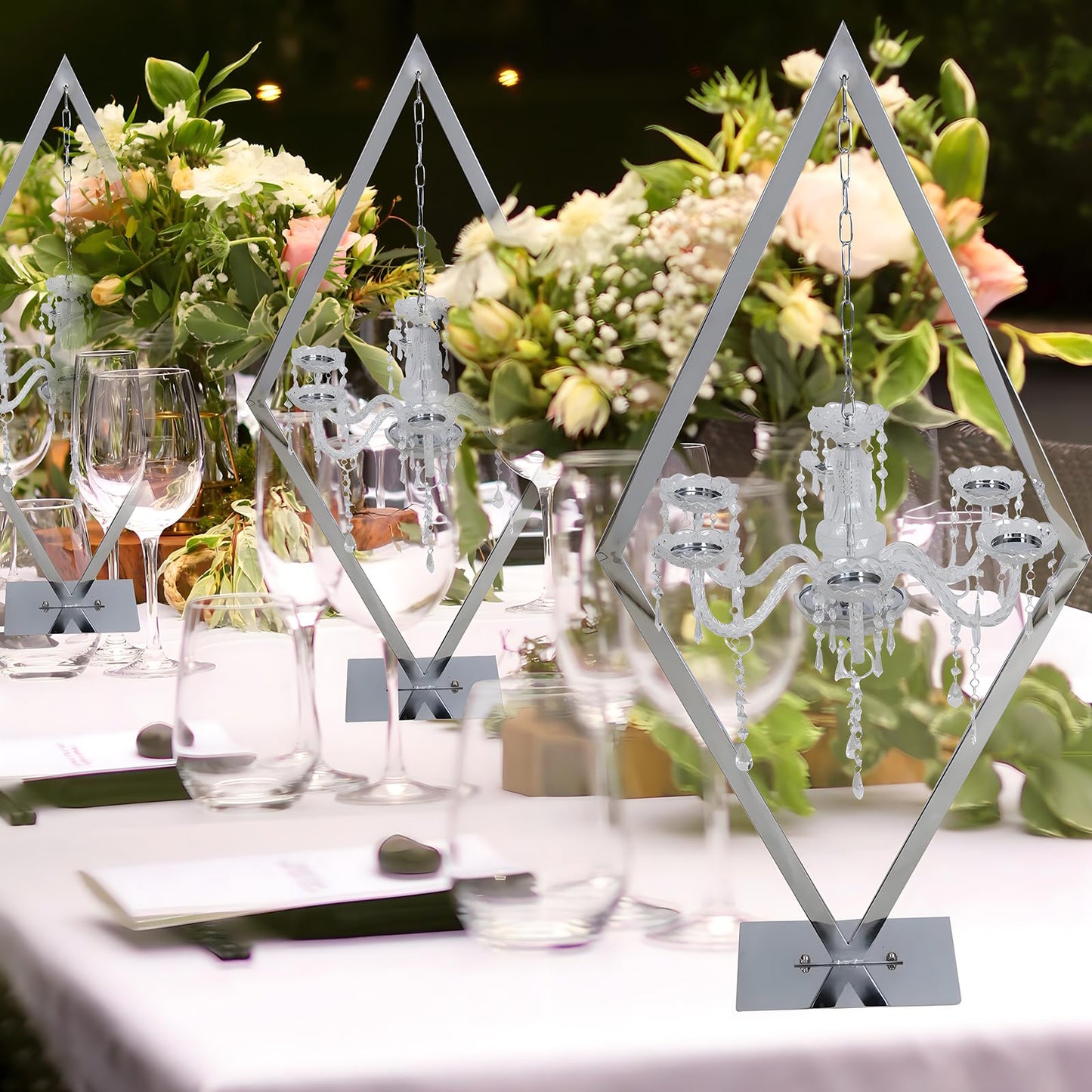JJMNKMN Metal Creative Diamond Candle Holder European Wedding Romantic Candle Holder Western Food Table Decoration Wedding Props (Sliver, 2PCS)